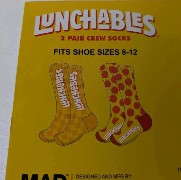 2 Pair Lunchables Crew Socks in Gift Box, Men's Shoe 8-12, Pepperoni Pizza B38 - Picture 1 of 4